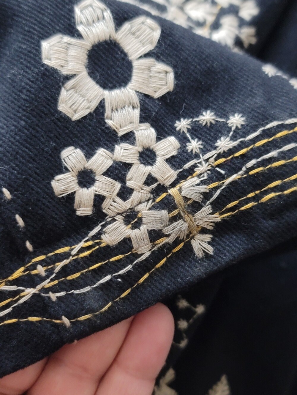 Floral Embroidered Boho Structured Coat Neutral Size Large 100% Cotton Black - Picture 12 of 12